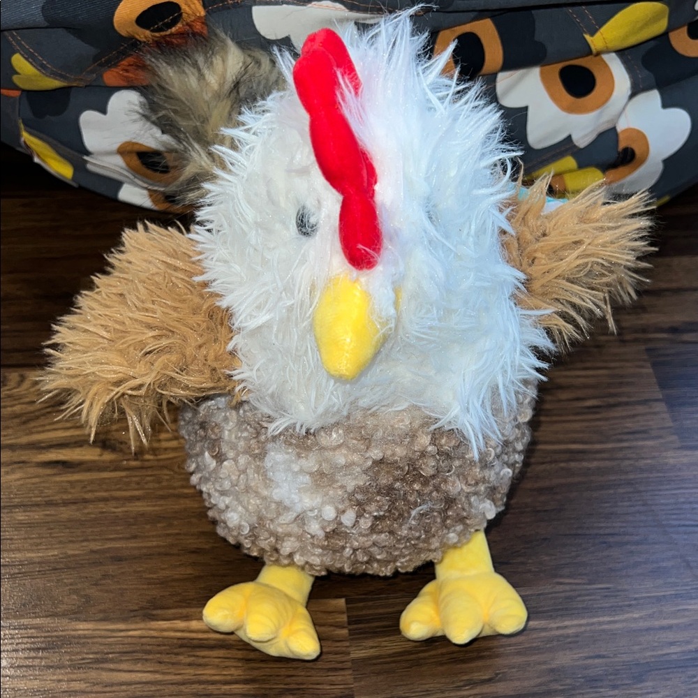 Plush Chicken Bird Toy - White, Brown, Yellow